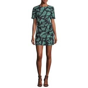 Cinq a Sept Bia Crewneck Tie-side Palm-print Mini Dress